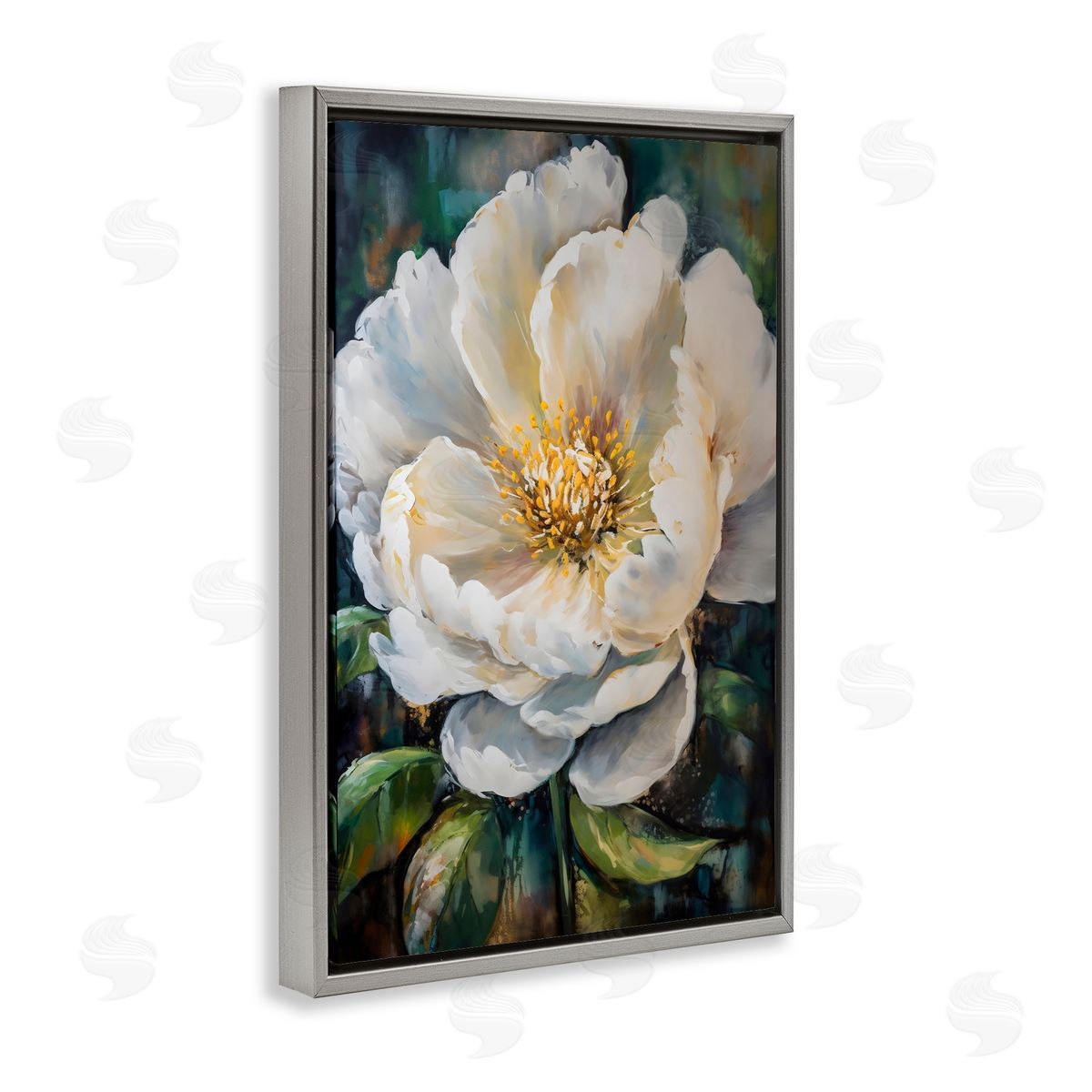 Creative Studio Pretty Painted Flower Gray Floating Frame Canvas Art Print
