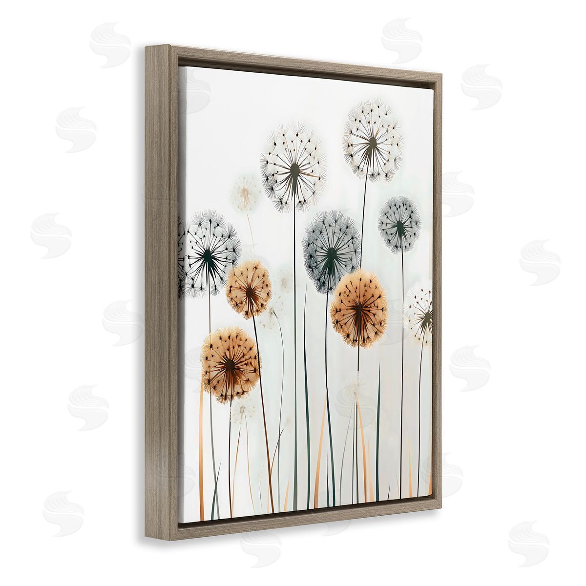 Creative Studio Rustic Dandelions Growth Brown Floating Frame Canvas Art Print