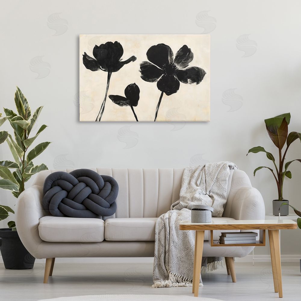 Creative Studio Inky Black Florals Silhouette Printed Wall Art in Room