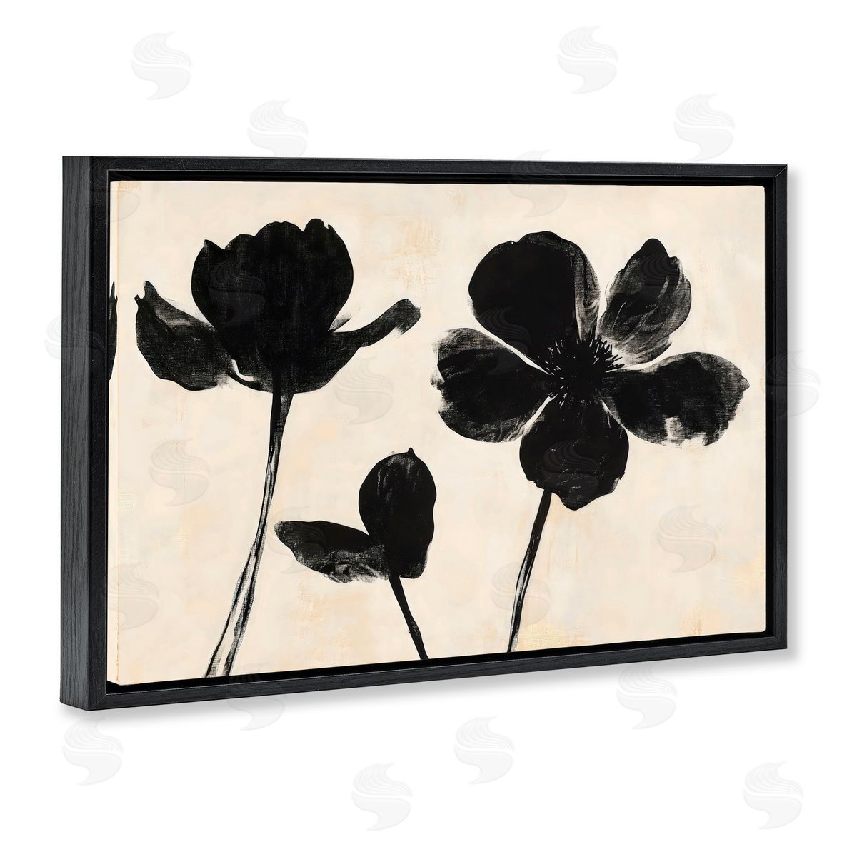 Creative Studio Inky Black Florals Silhouette Black Floating Frame Canvas Wall Art Print