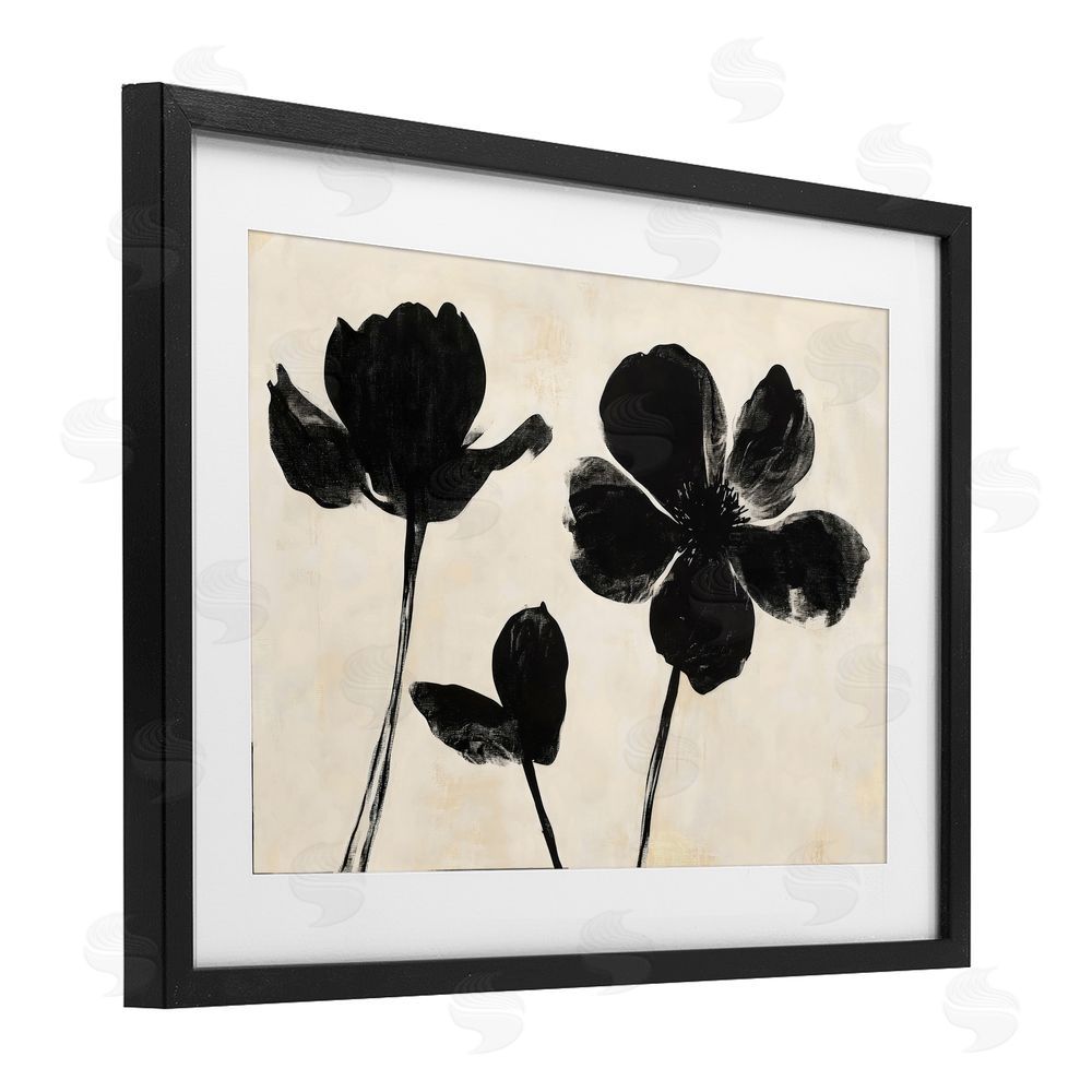 Creative Studio Inky Black Florals Silhouette Black Framed Print Under Glass Art