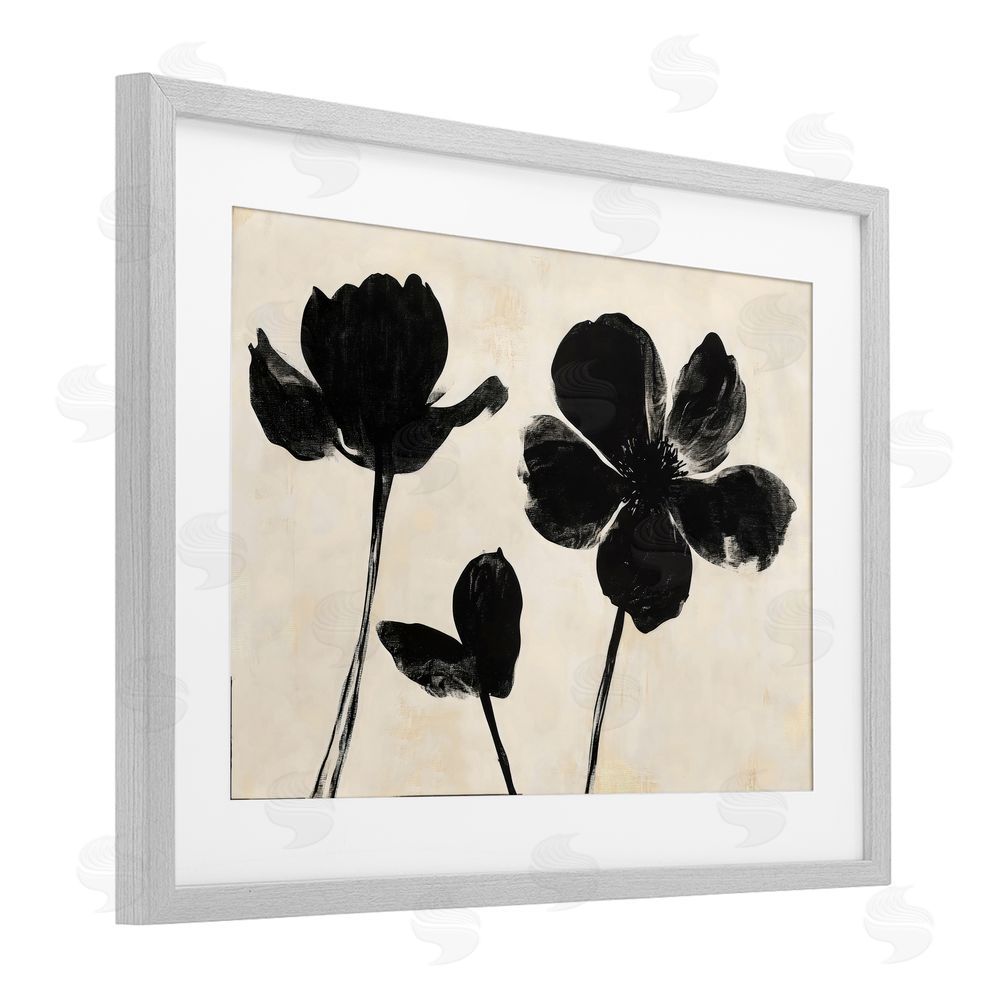 Creative Studio Inky Black Florals Silhouette Gray Framed Print Under Glass Art