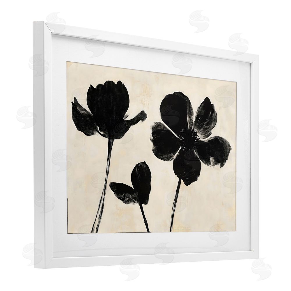 Creative Studio Inky Black Florals Silhouette White Framed Print Under Glass Art