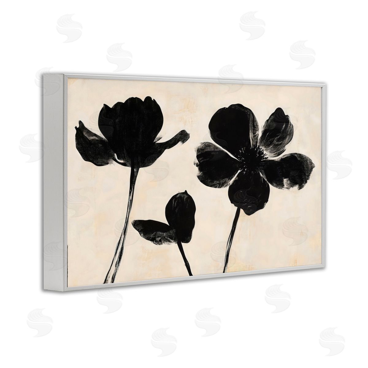 Creative Studio Inky Black Florals Silhouette White Frame Giclee Art Print