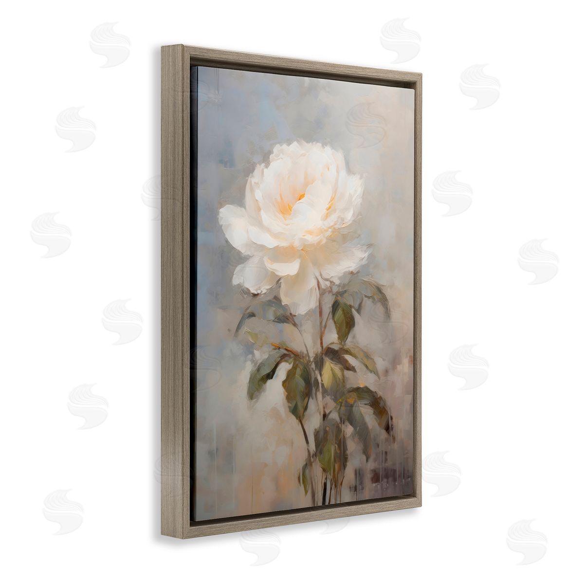 Creative Studio White Rose Close Up Brown Floating Frame Canvas Art Print