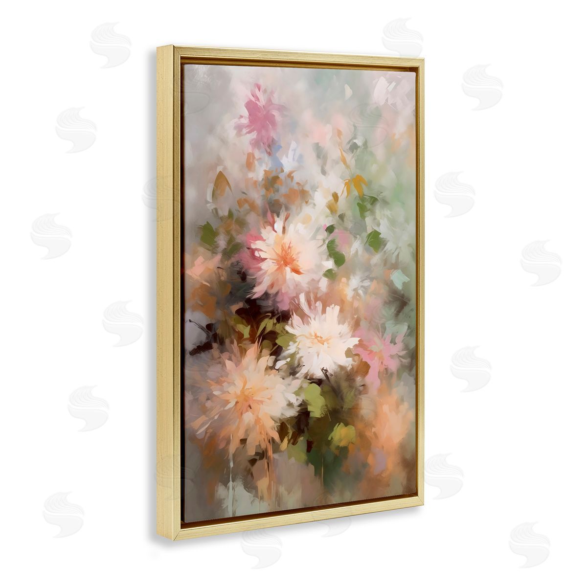 Creative Studio Faded Pastel Dahlias Gold Floating Frame Canvas Art Print