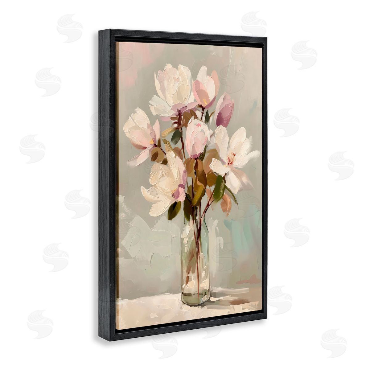 Creative Studio Blossoming Floral Arrangement Black Floating Frame Canvas Wall Art Print