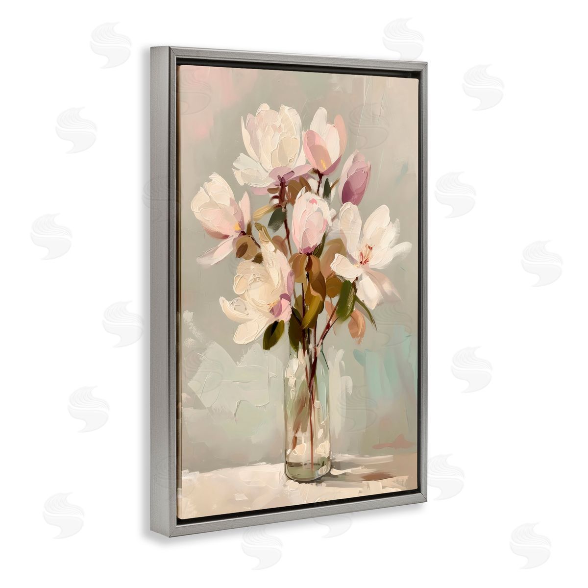 Creative Studio Blossoming Floral Arrangement Gray Floating Frame Canvas Art Print