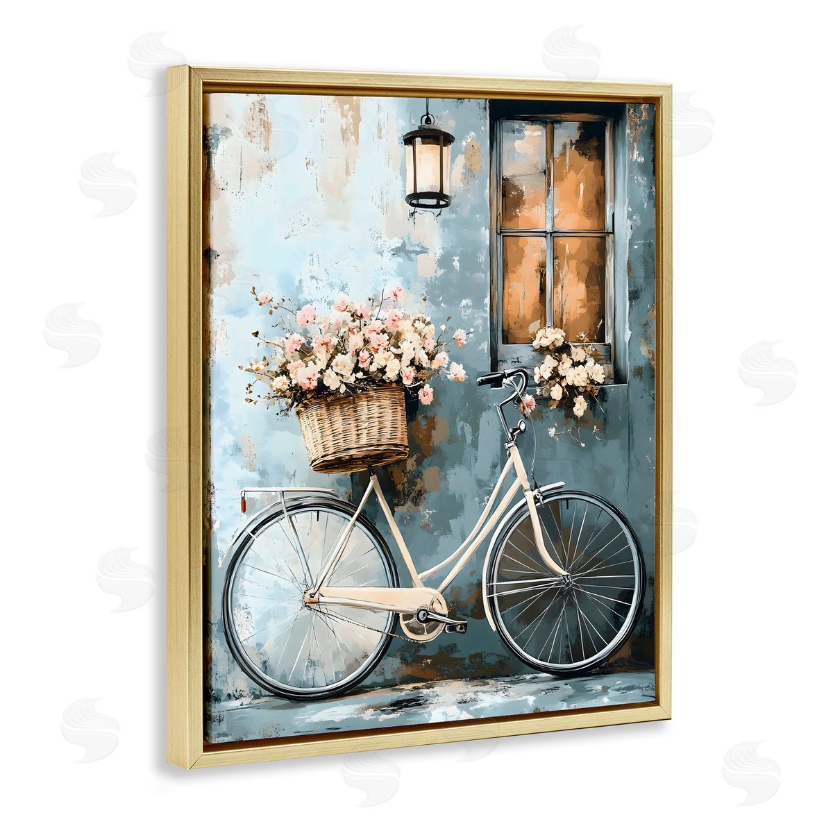 Creative Studio Charming Peaceful Botanical Bike Gold Floating Frame Canvas Art Print