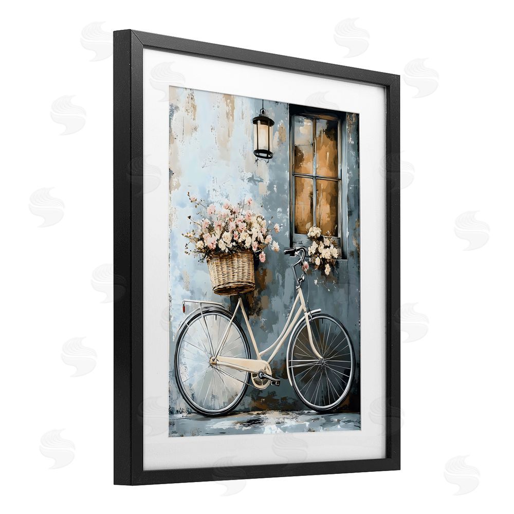Creative Studio Charming Peaceful Botanical Bike Black Framed Print Under Glass Art