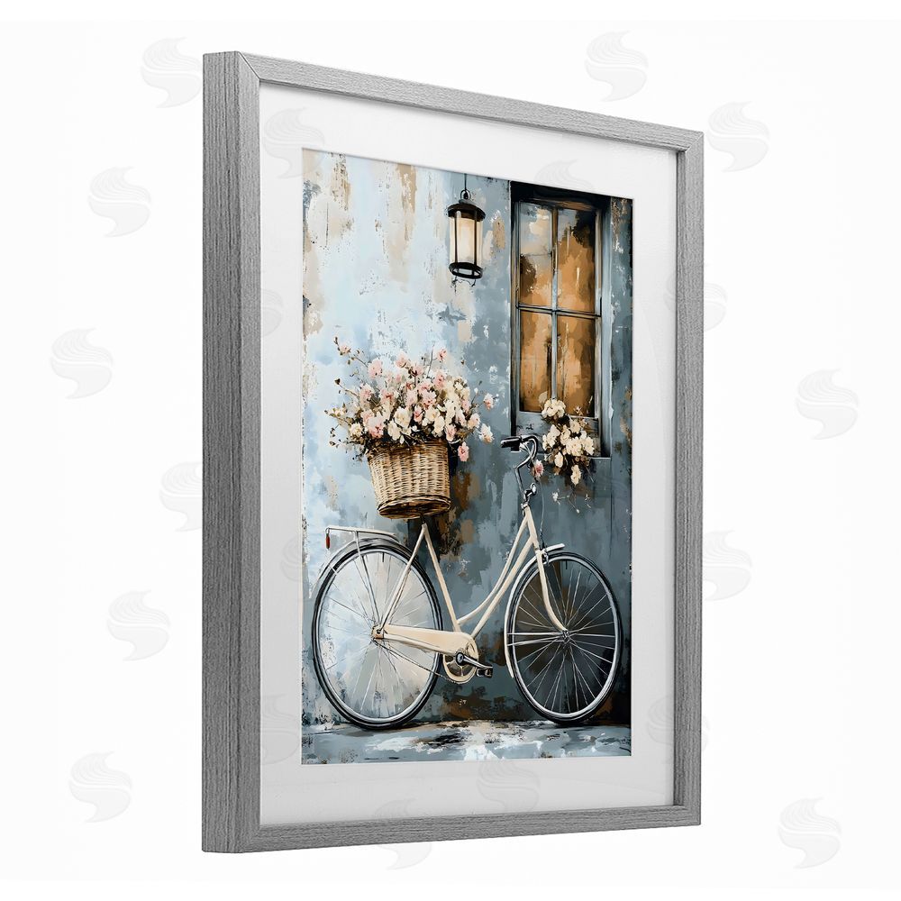 Creative Studio Charming Peaceful Botanical Bike Gray Framed Print Under Glass Art