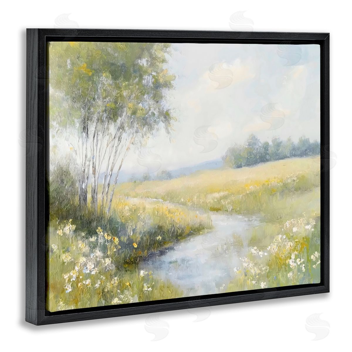 Creative Studio Tranquil River Stream Black Floating Frame Canvas Wall Art Print