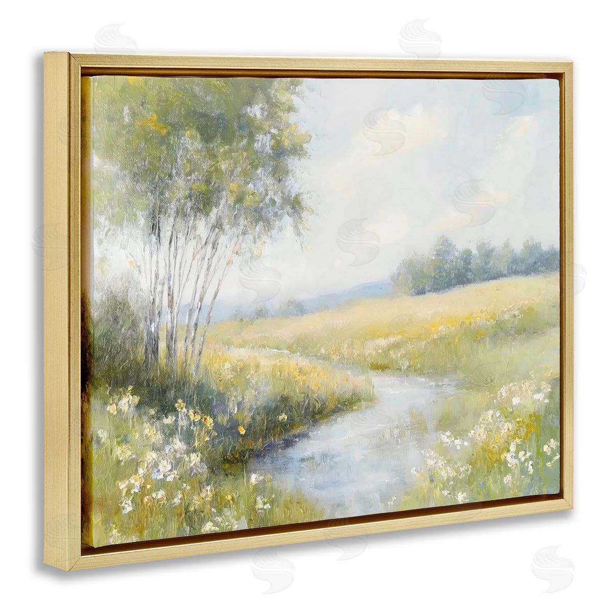 Creative Studio Tranquil River Stream Gold Floating Frame Canvas Art Print