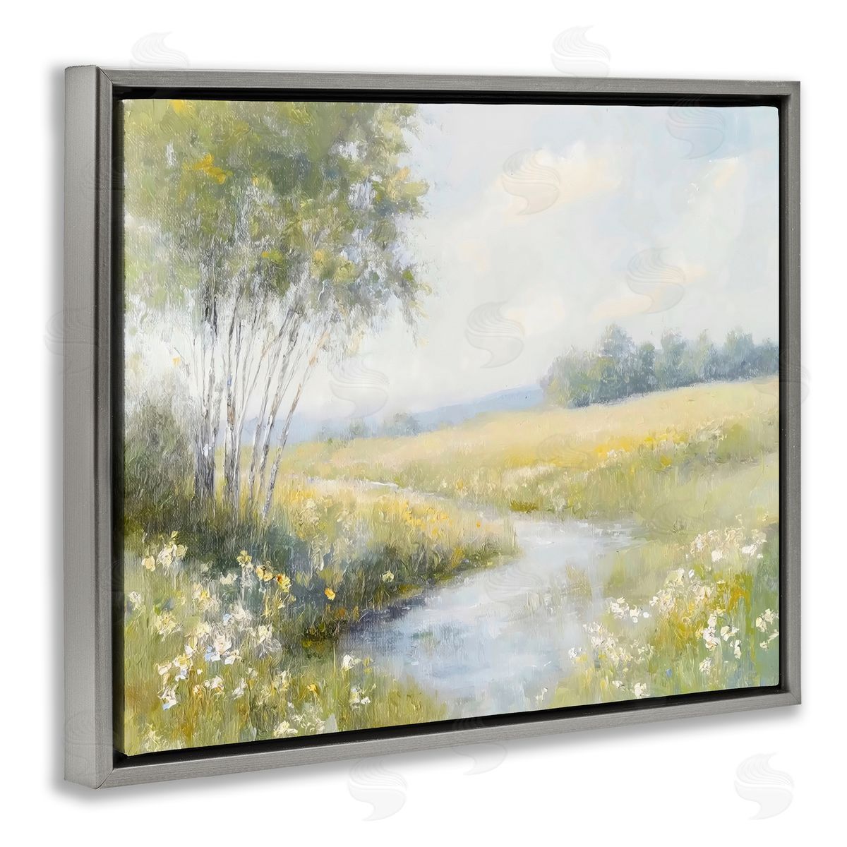 Creative Studio Tranquil River Stream Gray Floating Frame Canvas Art Print