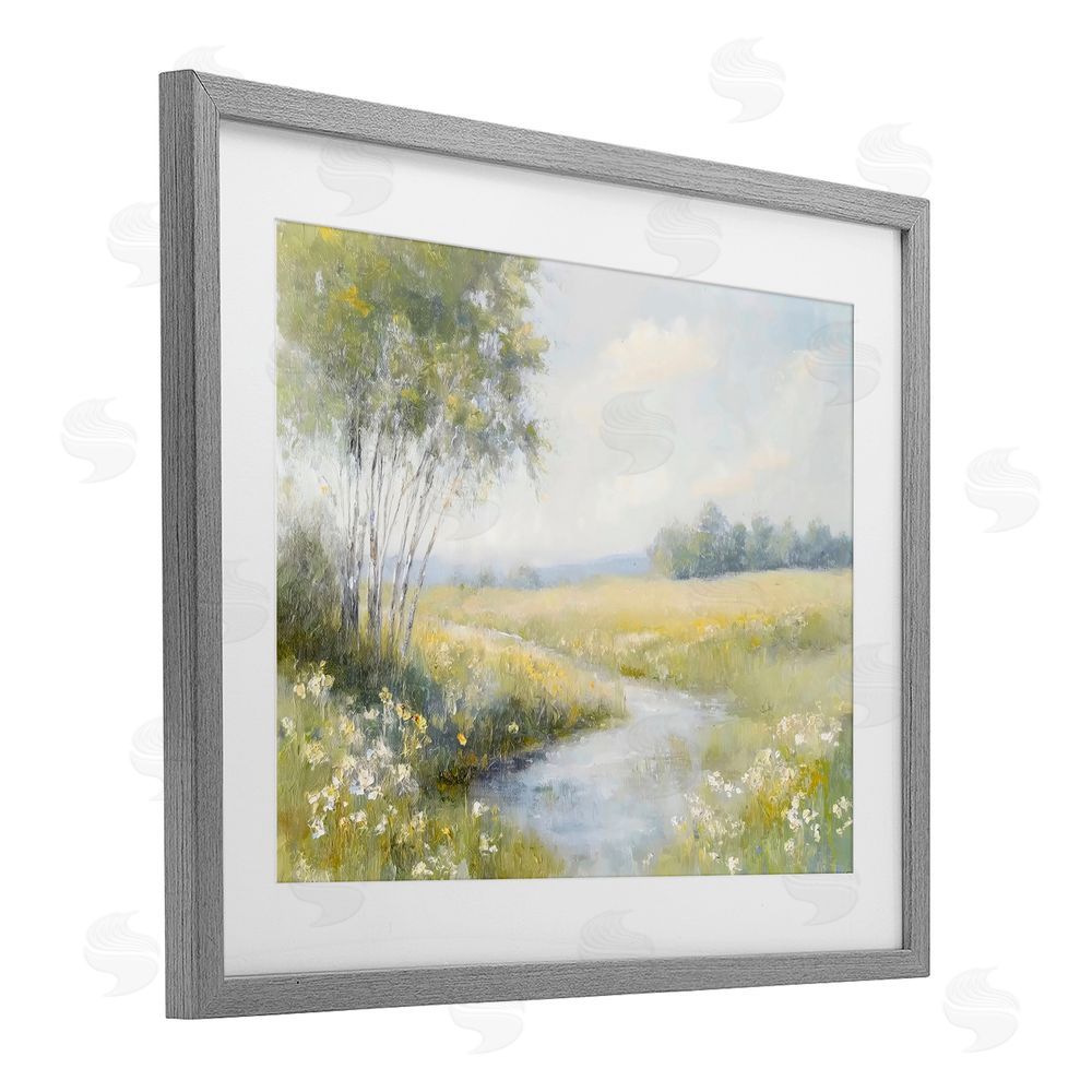Creative Studio Tranquil River Stream Gray Framed Print Under Glass Art