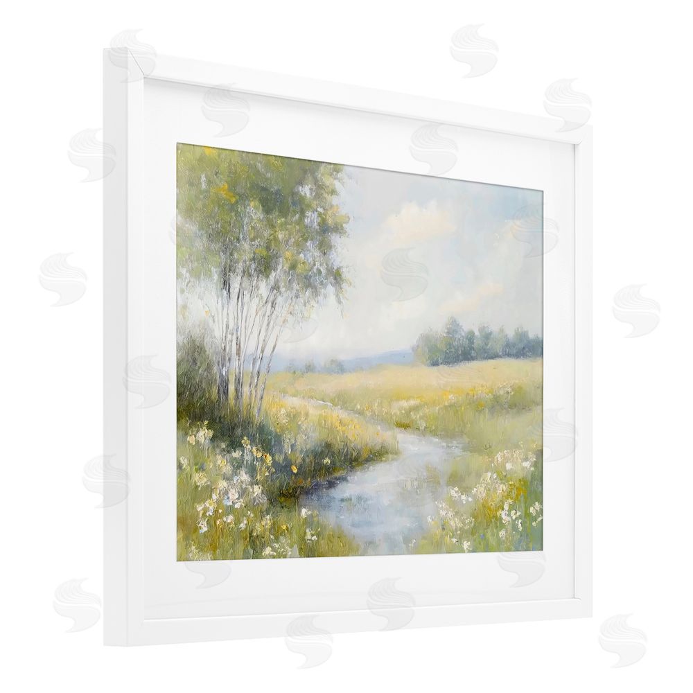 Creative Studio Tranquil River Stream White Framed Print Under Glass Art