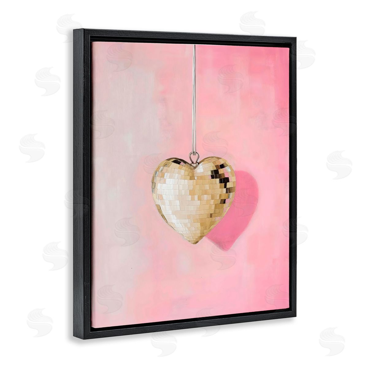 Arlington Prints Gold Disco Heart Necklace Black Floating Frame Canvas Wall Art Print