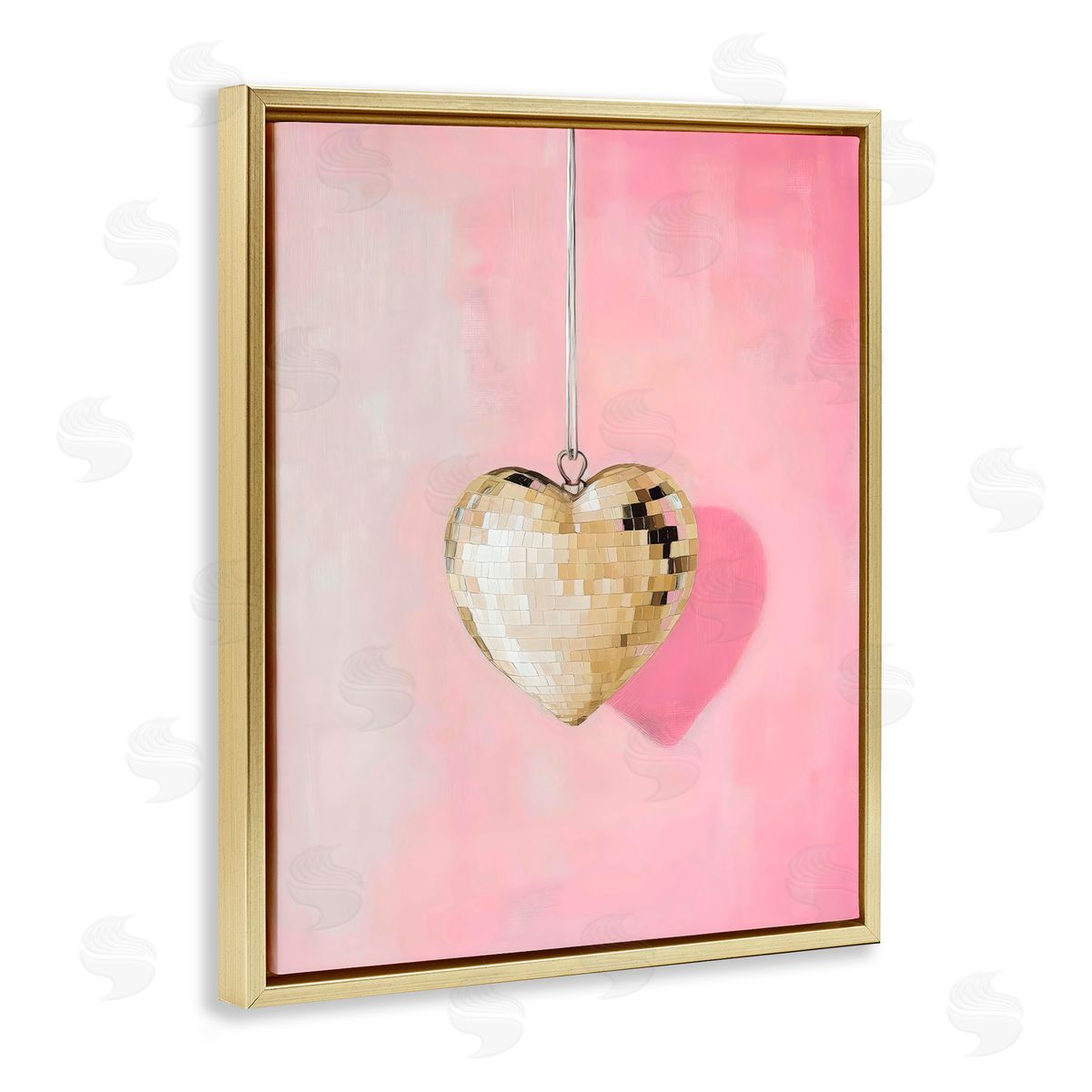 Arlington Prints Gold Disco Heart Necklace Gold Floating Frame Canvas Art Print