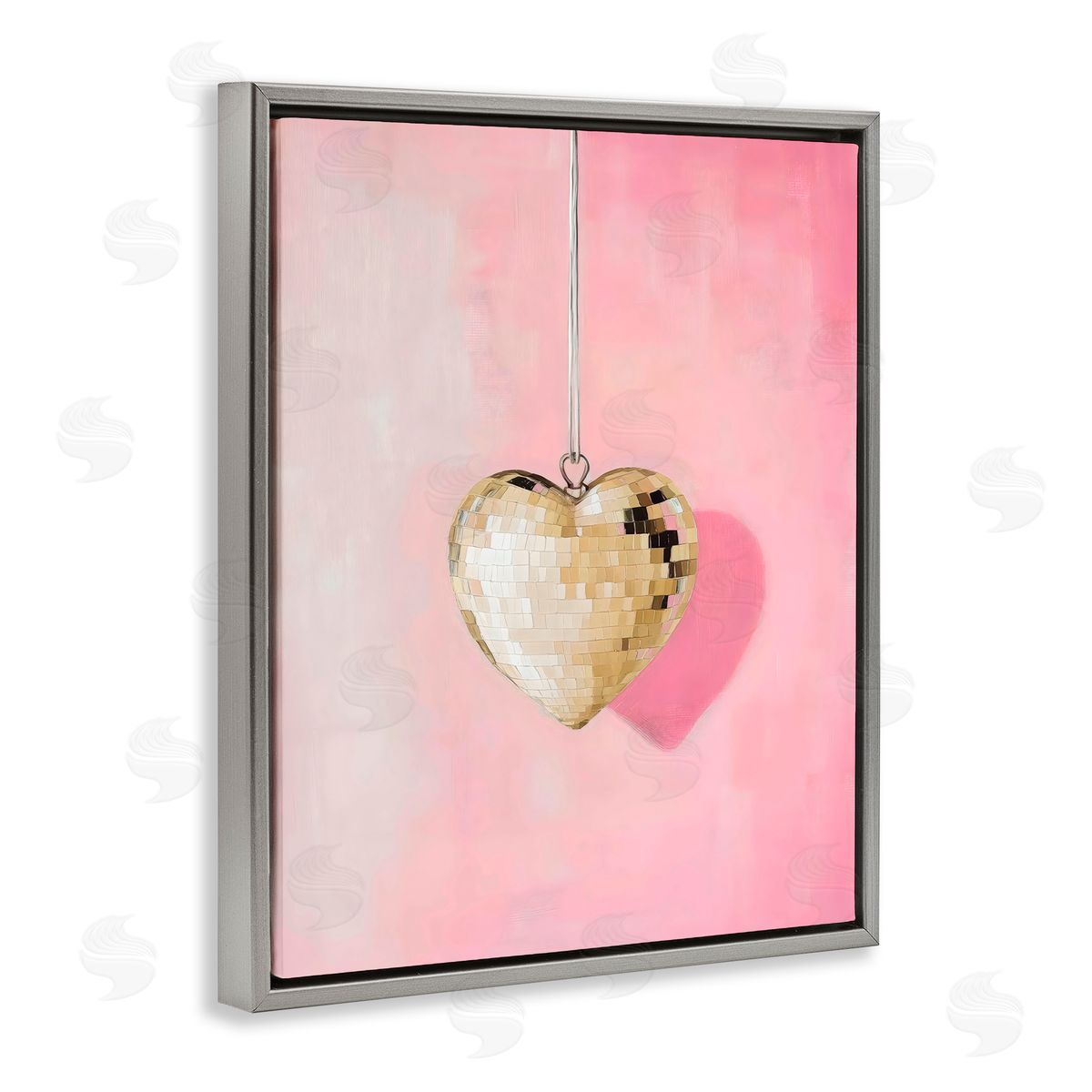 Arlington Prints Gold Disco Heart Necklace Gray Floating Frame Canvas Art Print