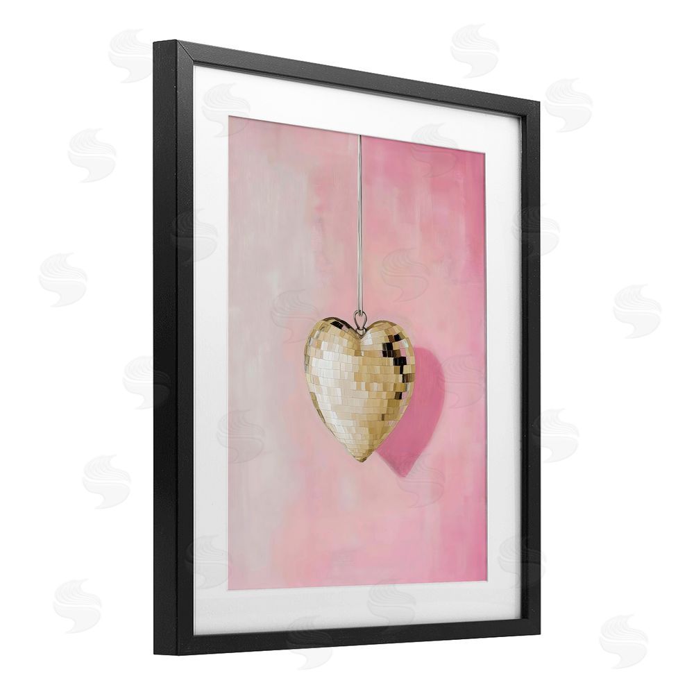 Arlington Prints Gold Disco Heart Necklace Black Framed Print Under Glass Art