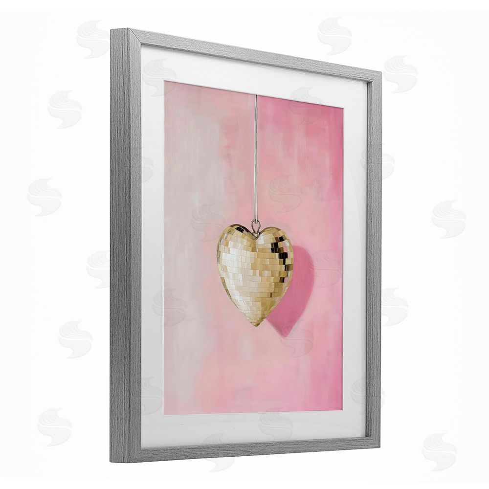 Arlington Prints Gold Disco Heart Necklace Gray Framed Print Under Glass Art