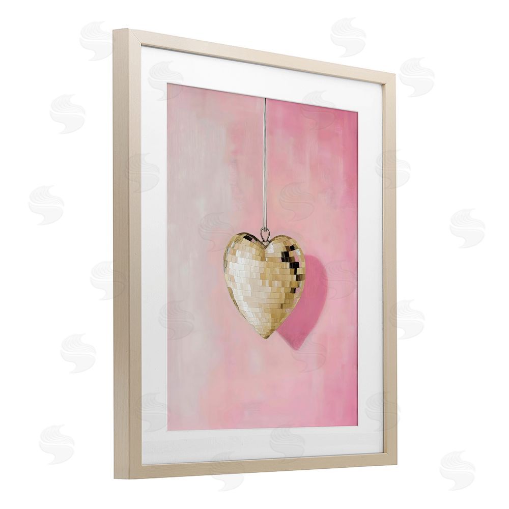 Arlington Prints Gold Disco Heart Necklace Birch Framed Print Under Glass Art