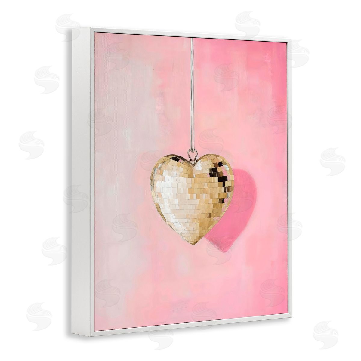 Arlington Prints Gold Disco Heart Necklace White Frame Giclee Art Print