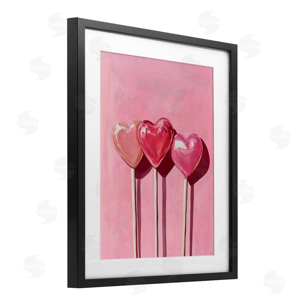 Arlington Prints Three Lollipops on Pink Black Framed Print Under Glass Art