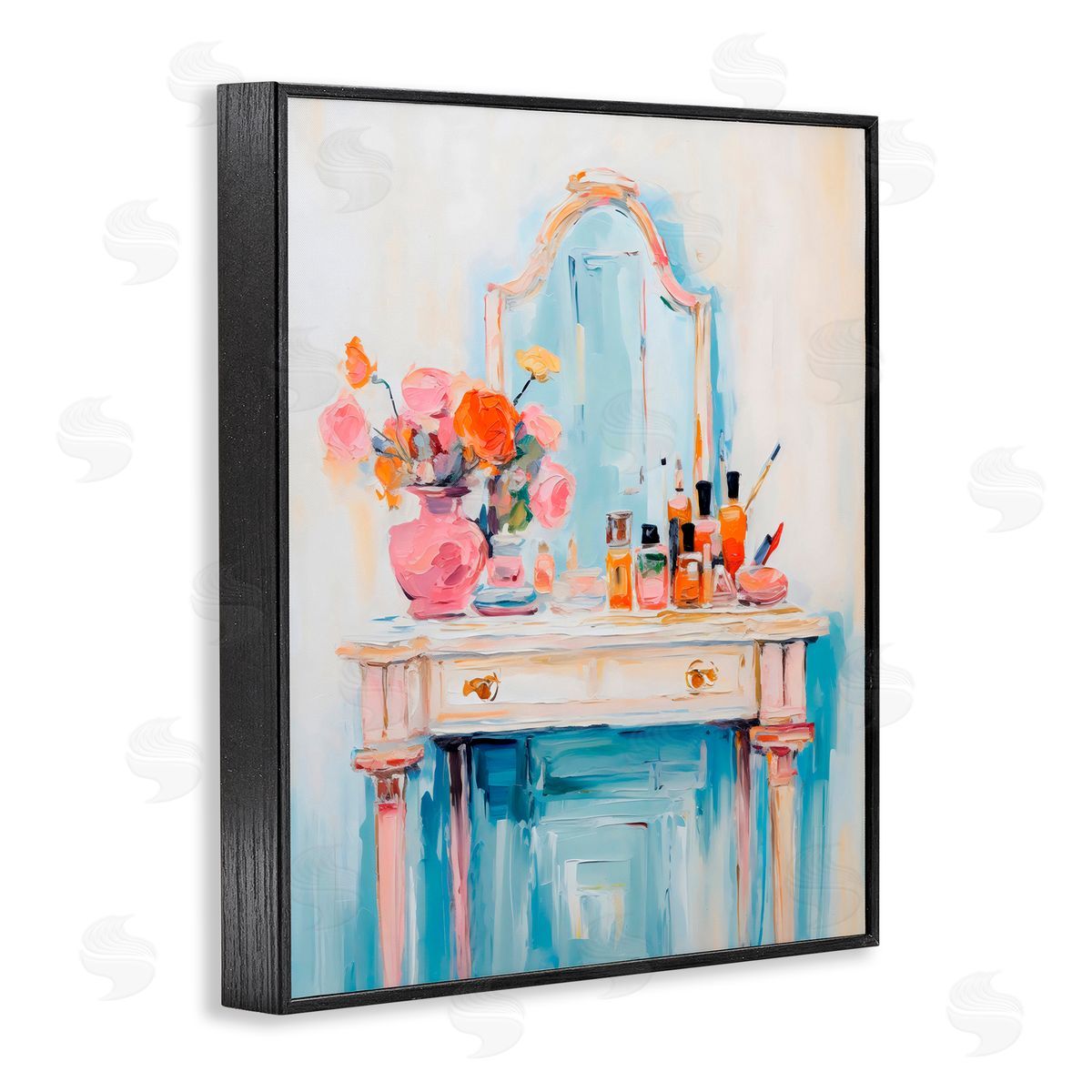 Creative Studio Vanity with Cosmetic Bottles Black Framed Giclee Art Print