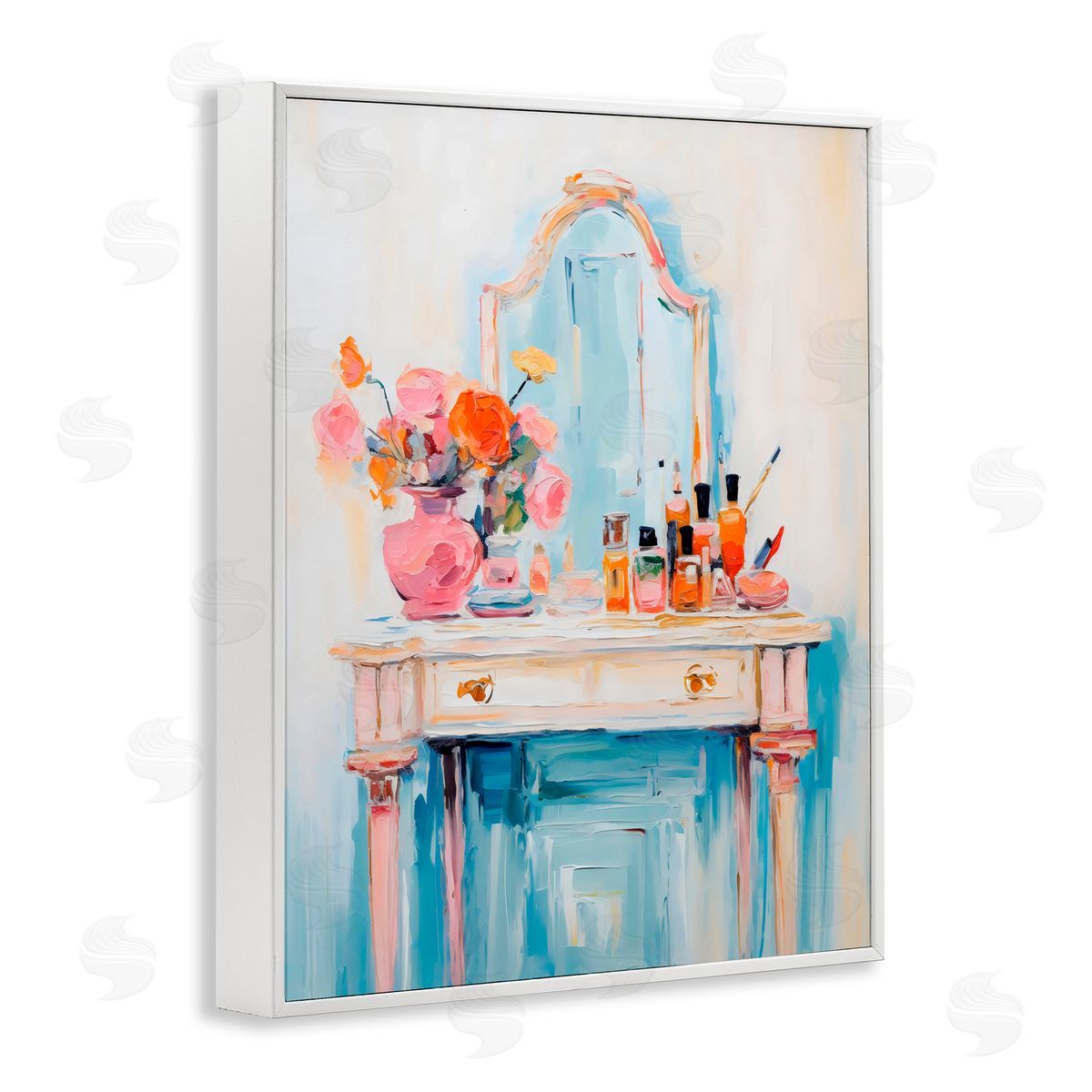 Creative Studio Vanity with Cosmetic Bottles White Frame Giclee Art Print