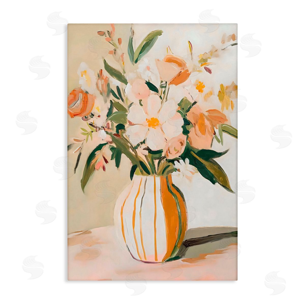 Creative Studio Peachy Pink Vase with Flowers Canvas Wall Art Print