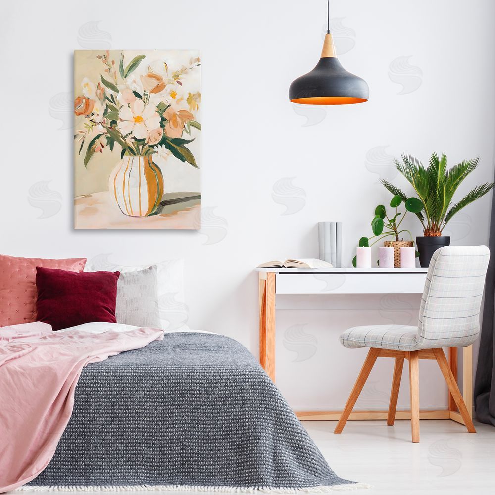 Creative Studio Peachy Pink Vase with Flowers Printed Wall Art in Room