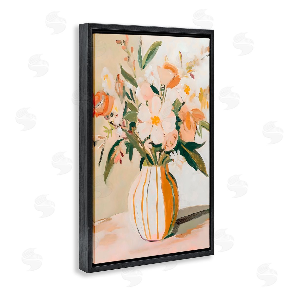 Creative Studio Peachy Pink Vase with Flowers Black Floating Frame Canvas Wall Art Print