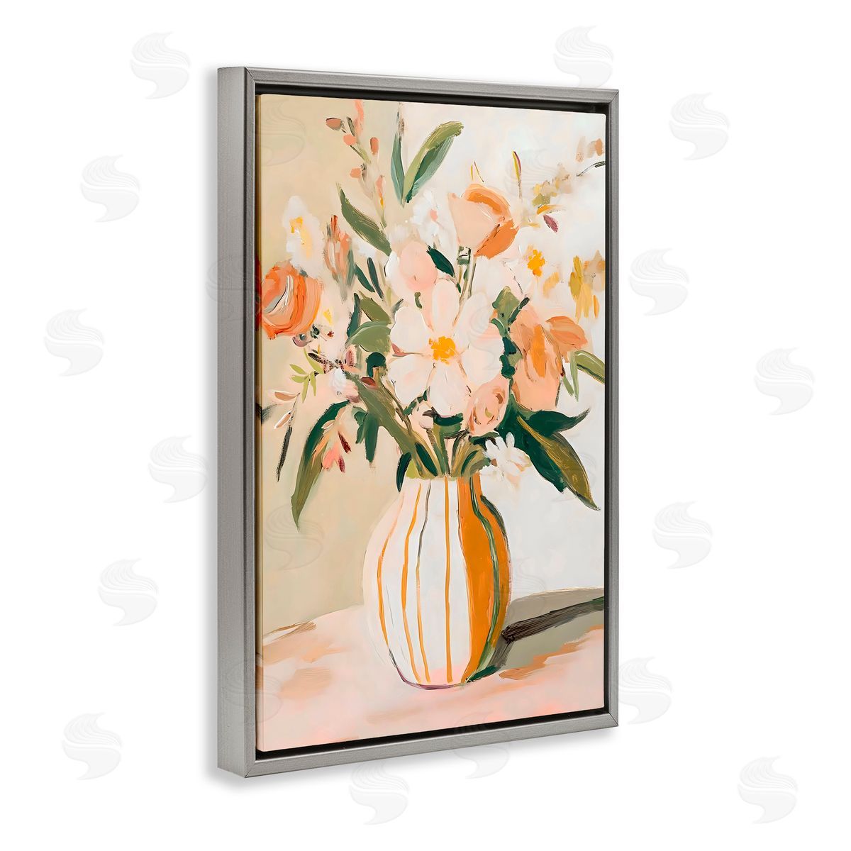 Creative Studio Peachy Pink Vase with Flowers Gray Floating Frame Canvas Art Print