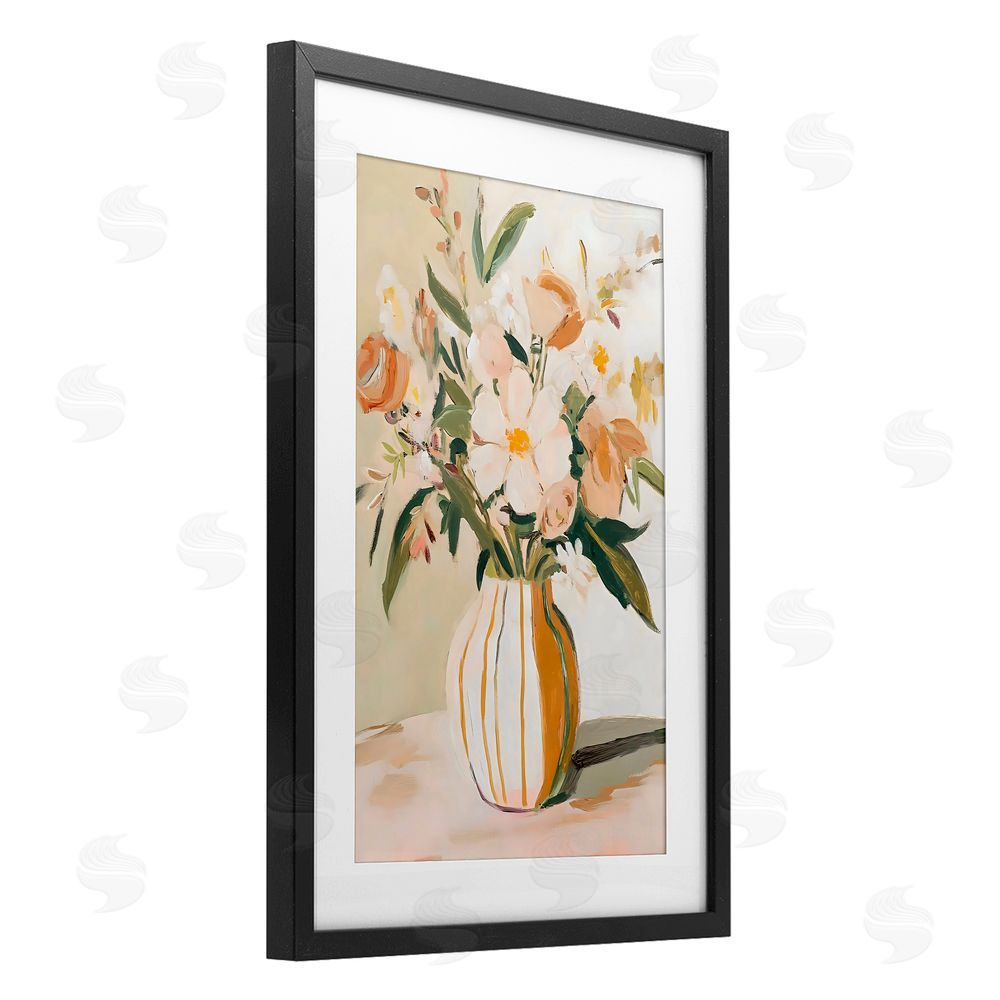 Creative Studio Peachy Pink Vase with Flowers Black Framed Print Under Glass Art