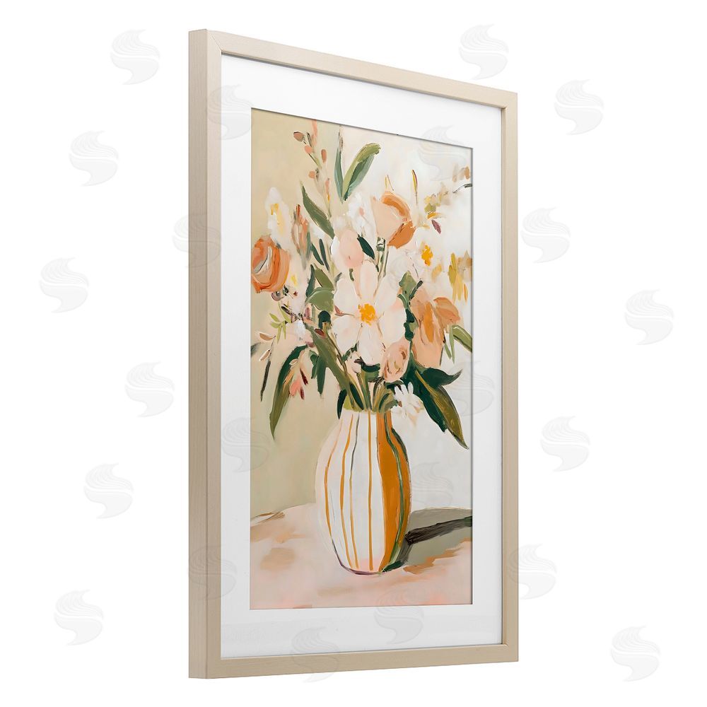Creative Studio Peachy Pink Vase with Flowers Birch Framed Print Under Glass Art
