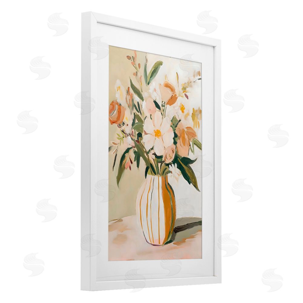 Creative Studio Peachy Pink Vase with Flowers White Framed Print Under Glass Art