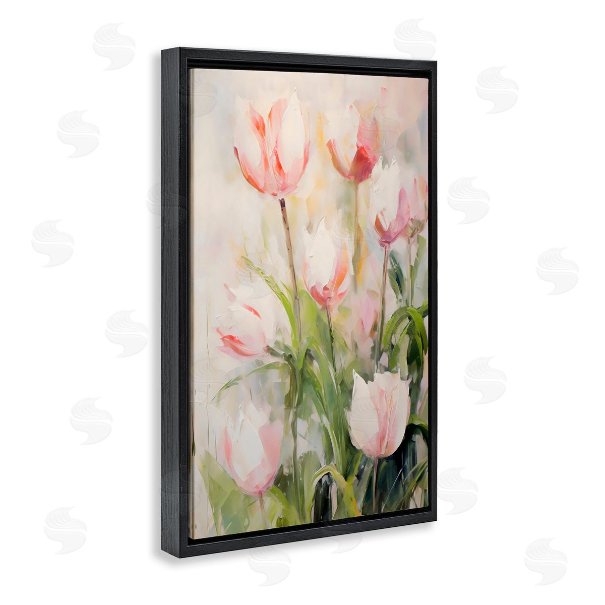 Creative Studio Pale Pink Tulips Abstraction Black Floating Frame Canvas Wall Art Print