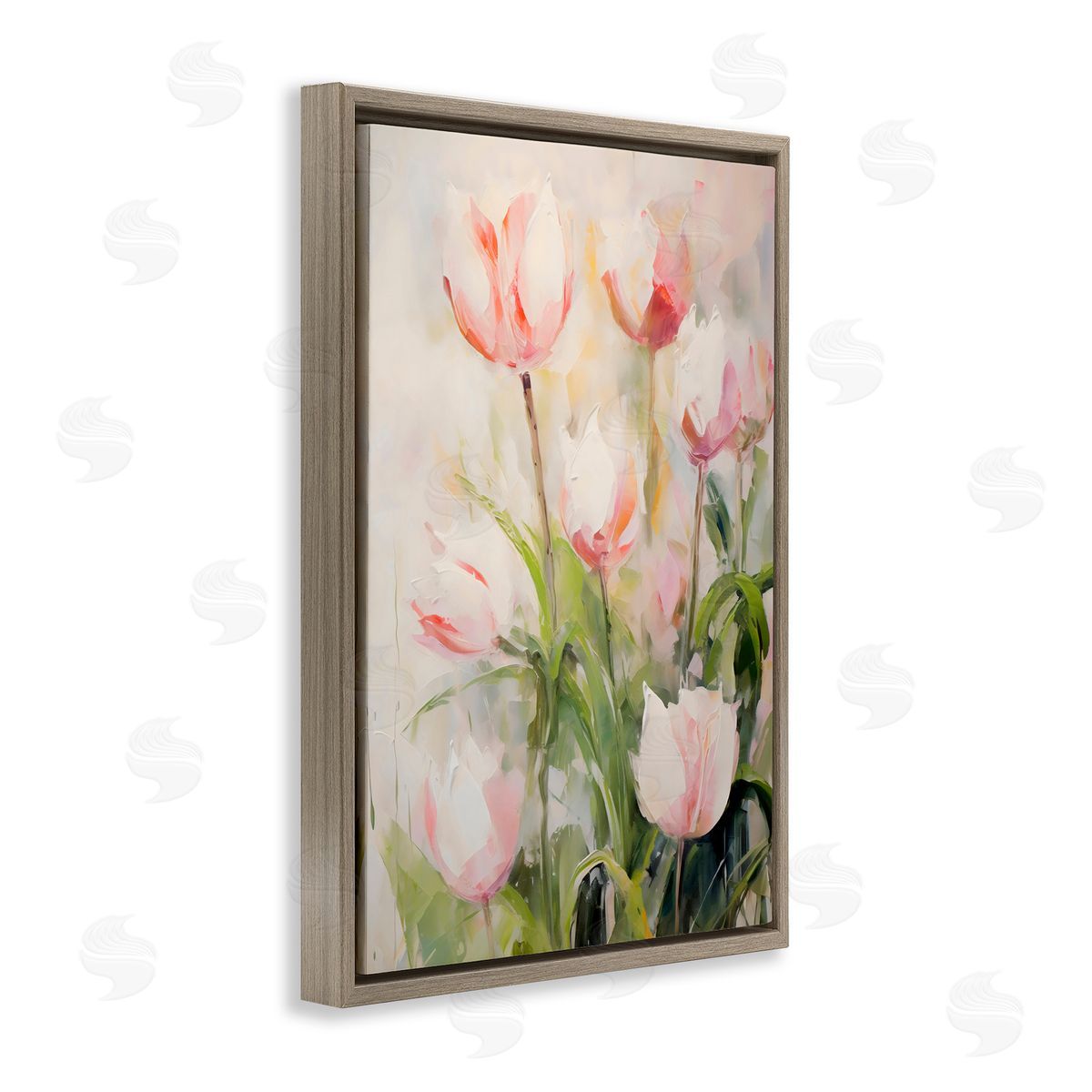Creative Studio Pale Pink Tulips Abstraction Brown Floating Frame Canvas Art Print