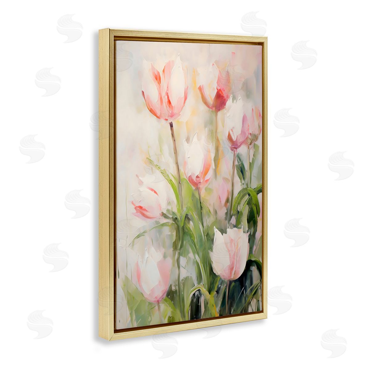 Creative Studio Pale Pink Tulips Abstraction Gold Floating Frame Canvas Art Print