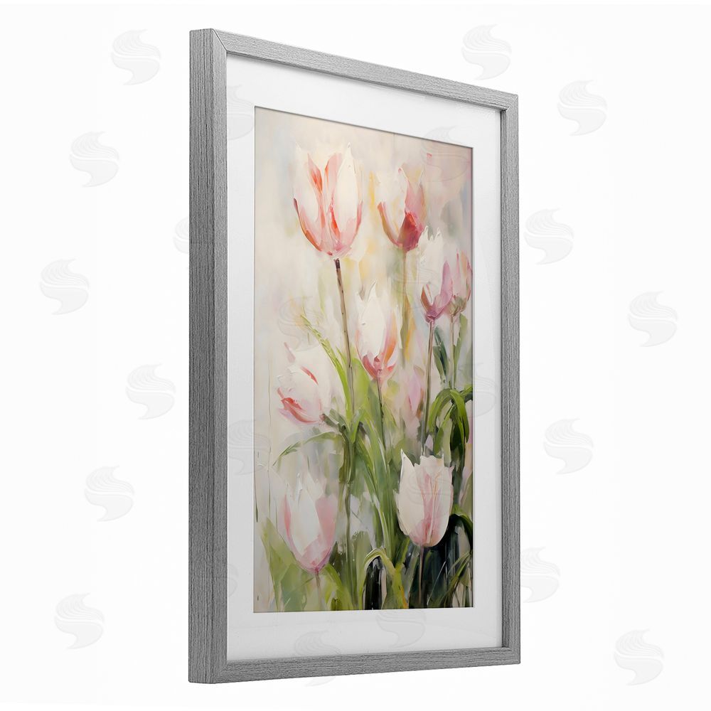 Creative Studio Pale Pink Tulips Abstraction Gray Framed Print Under Glass Art