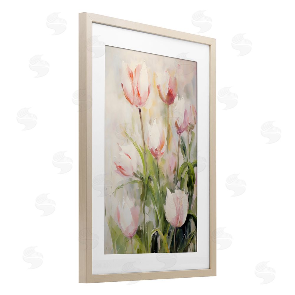 Creative Studio Pale Pink Tulips Abstraction Birch Framed Print Under Glass Art