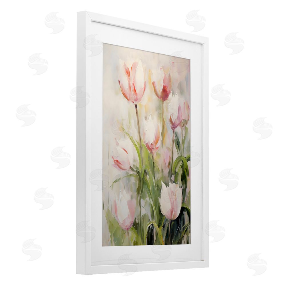 Creative Studio Pale Pink Tulips Abstraction White Framed Print Under Glass Art