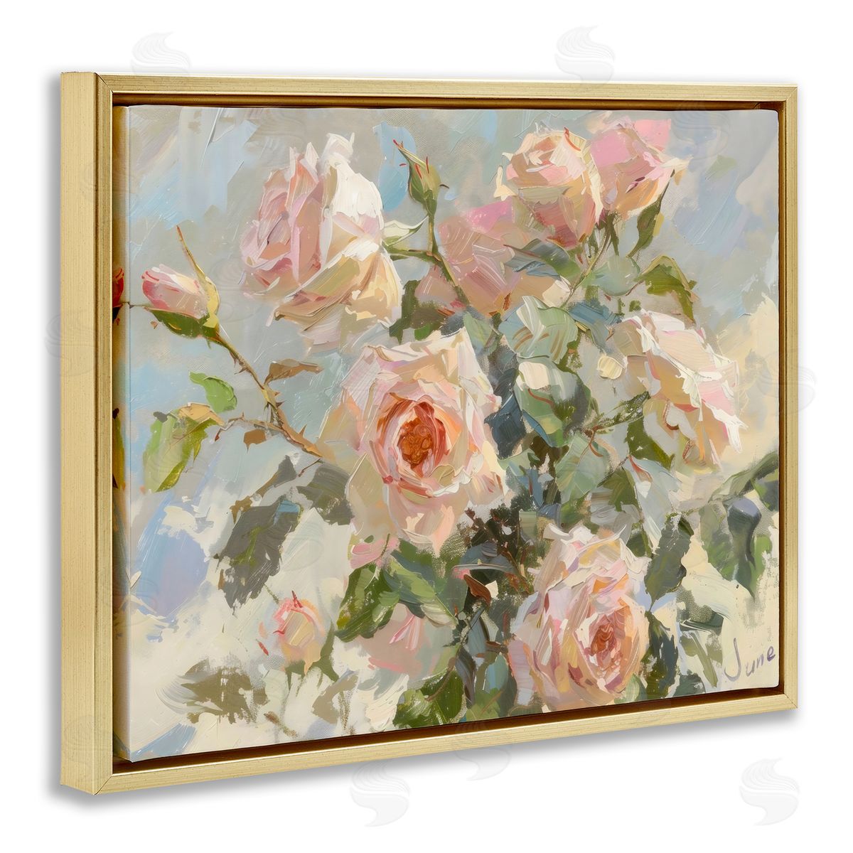 Creative Studio Beautiful Pink Roses Bundle Gold Floating Frame Canvas Art Print