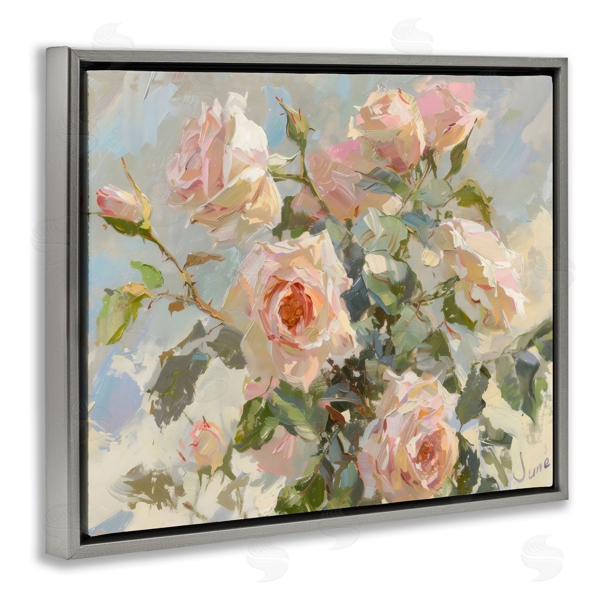 Creative Studio Beautiful Pink Roses Bundle Gray Floating Frame Canvas Art Print
