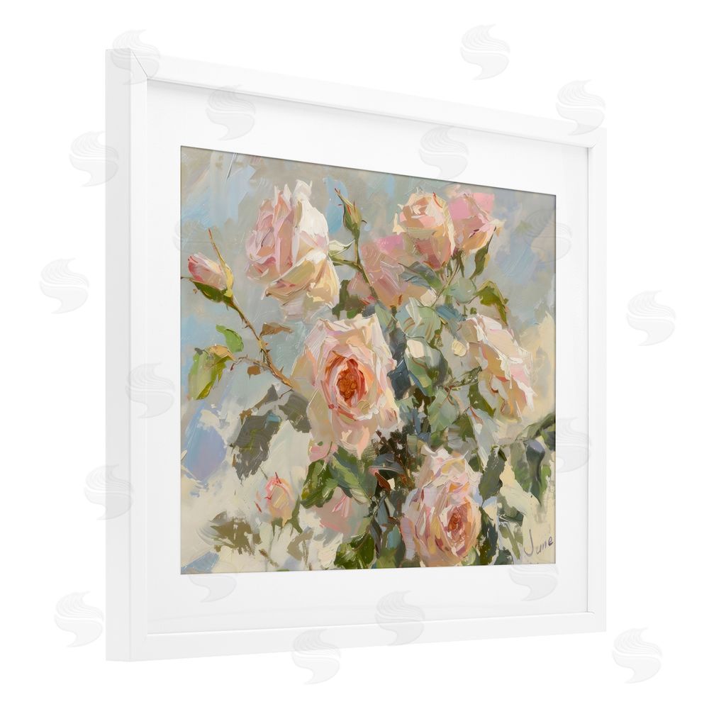 Creative Studio Beautiful Pink Roses Bundle White Framed Print Under Glass Art