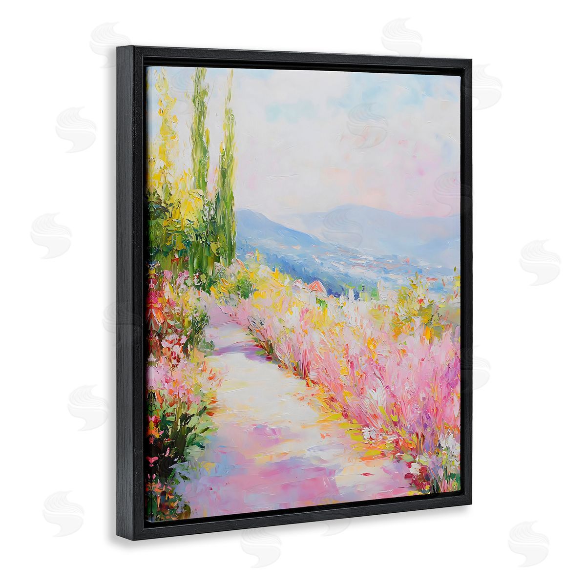 Creative Studio Scenic Walk With Wilflowers Black Floating Frame Canvas Wall Art Print