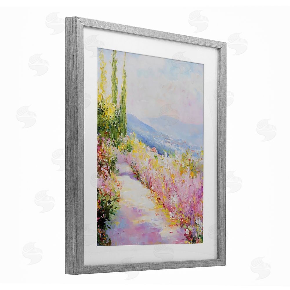 Creative Studio Scenic Walk With Wilflowers Gray Framed Print Under Glass Art