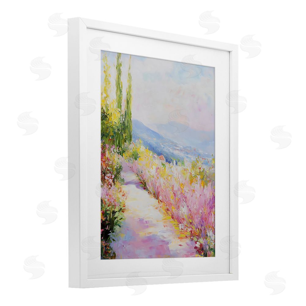 Creative Studio Scenic Walk With Wilflowers White Framed Print Under Glass Art
