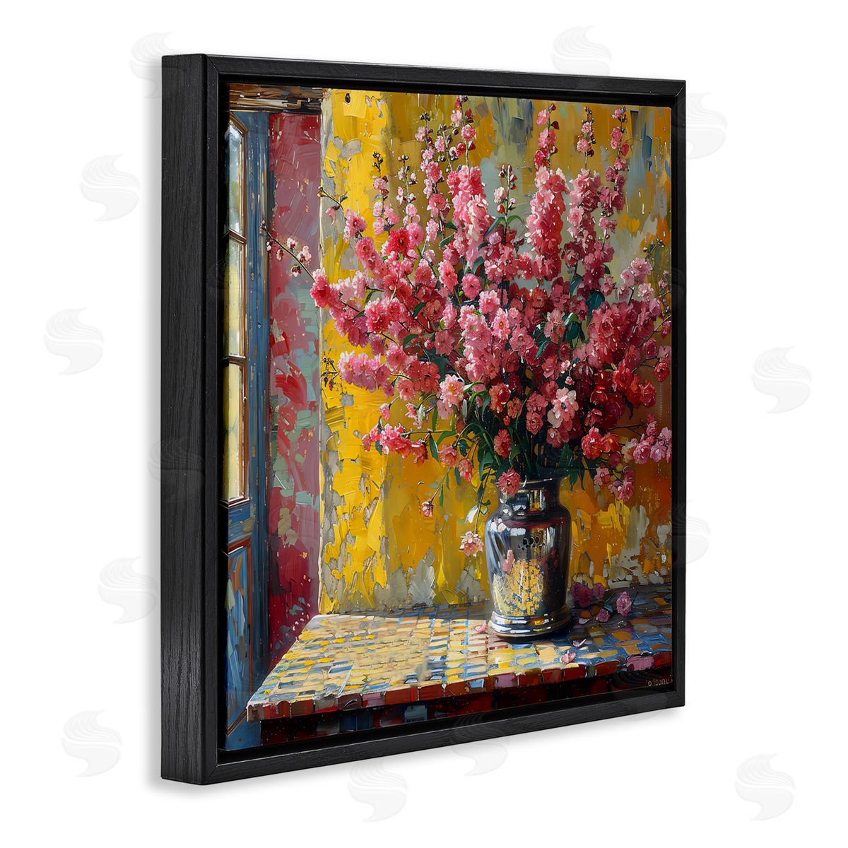 Creative Studio Full Pink Flower Display Black Floating Frame Canvas Wall Art Print